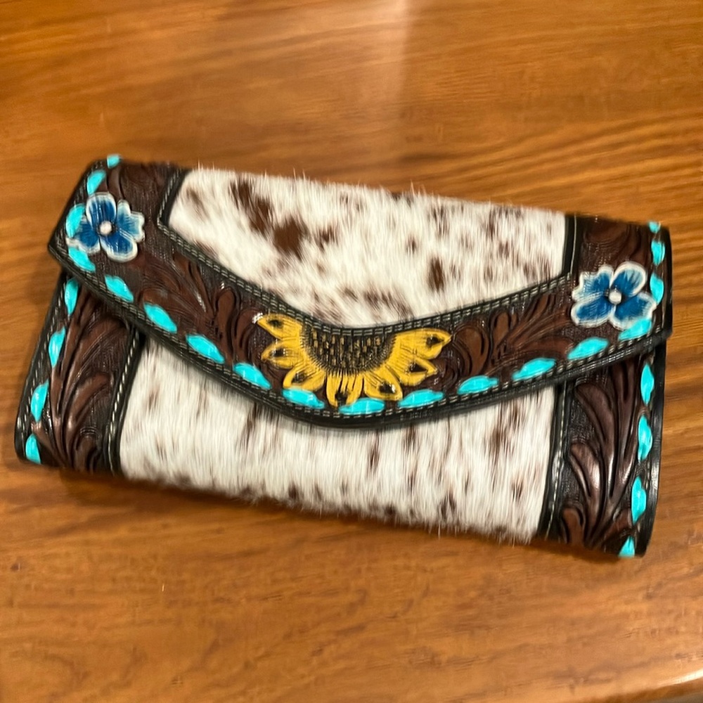 Western style wallet calf hair
